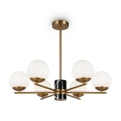 Luminosa Lighting Luminosa Marble Modern Multi Arm Pendant Ceiling Light Brass 6Xe27 White Shade from B&Q