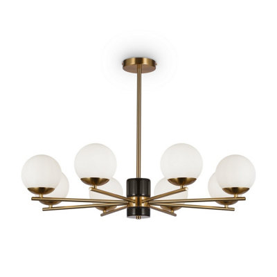 Luminosa Lighting Luminosa Marble Modern Multi Arm Pendant Ceiling Light Brass 8Xe27 White Shade from B&Q