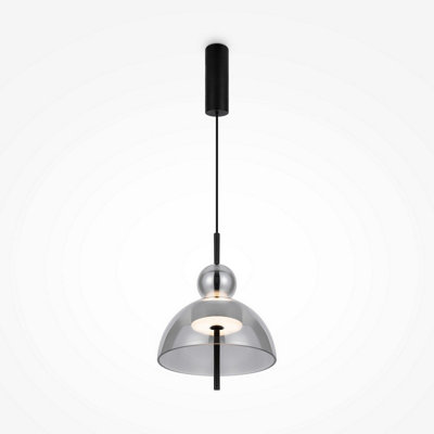 Luminosa Lighting Luminosa Bangkok I Modern 25Cm Dome Pendant Ceiling Light Black 3000K 1300Lm Smoky Shade from B&Q