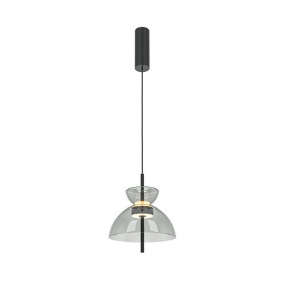 Luminosa Lighting Luminosa Bangkok Ii Modern 25Cm Dome Pendant Ceiling Light Black 3000K 1300Lm Grey Shade from B&Q