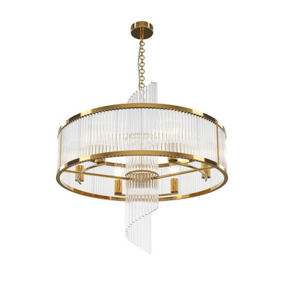 Luminosa Lighting Luminosa Frame Modern 58Cm Cylindrical Pendant Ceiling Light Gold 6Xe14 Glass Shade from B&Q