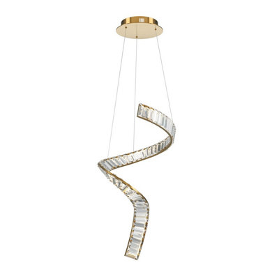 Luminosa Lighting Luminosa Krone Swirl Modern Pendant Ceiling Light Brass 3000K 3300Lm Crystal Shade from B&Q