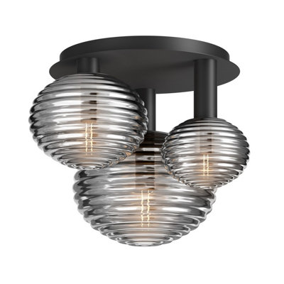 Luminosa Lighting Luminosa Reels Modern Globe Ceiling Light Black 3Xe14 Smoky Shade from B&Q