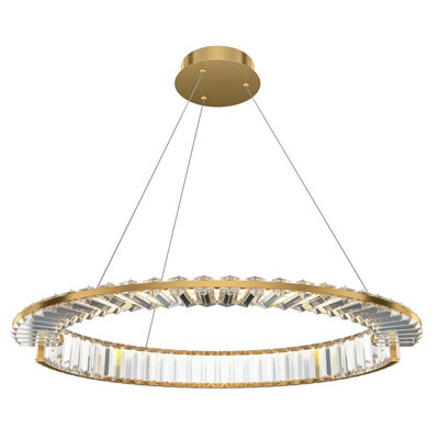 Luminosa Lighting Luminosa Krone Modern 60Cm Pendant Ceiling Light Brass 3000K 2340Lm Crystal Shade from B&Q