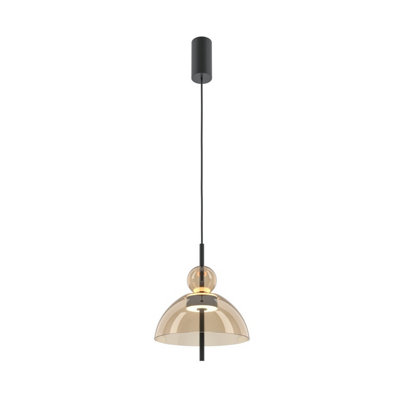 Luminosa Lighting Luminosa Bangkok I Modern 25Cm Dome Pendant Ceiling Light Black 3000K 1300Lm Cognac Shade from B&Q
