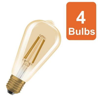 Osram Vintage 1906 Edison 60 Filament Dim Lamp 7.2W 824 Gold E27 4 Pack from B&Q