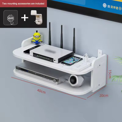 40cm 2 Layer Wall Mount WiFi router Shelf , Hidden Cable Organizer