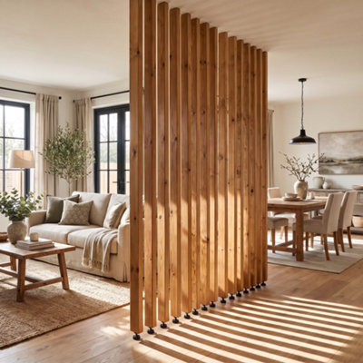 40cm (4 Slats) 220cm High Slatted Room Divider / Solid Wood Floor to ...
