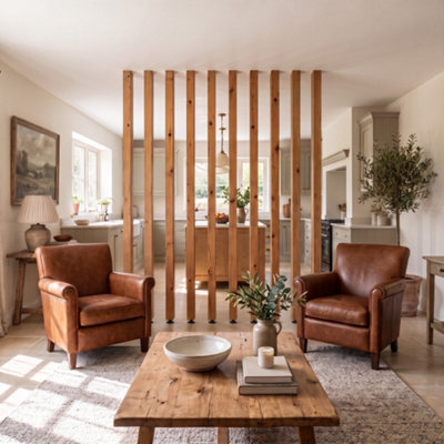40cm (4 Slats) 220cm High Slatted Room Divider / Solid Wood Floor to ...