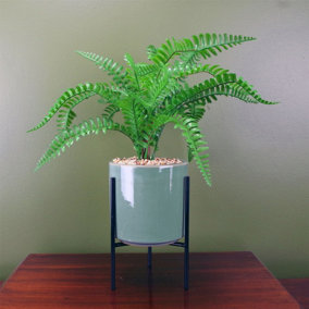 40cm Artificial Fern Plant with Ceramic Planter & Stand