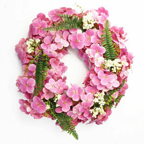 40cm Artificial Pink Floral Blossom Wreath