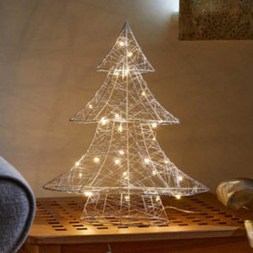 40cm Battery Operated Silver Woven Mesh Christmas Tree with Warm White LEDs