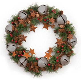 40cm Bells Starsand Pine Green Christmas Wreath