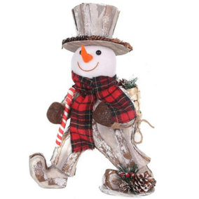 40cm Christmas Tabletop Decorated with Pines Berries Showpieces decoration, white Walking Snowman