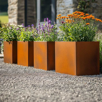 40cm Corten Steel Cube Planter - Pre-Rusted
