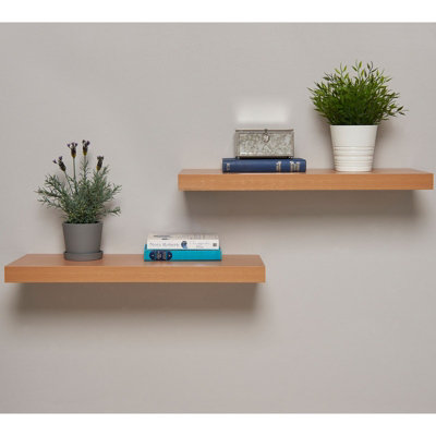 40cm Floating Shelves Oak Veneer Finish Supplied as a pack of 2, invisible mounting, fixings included