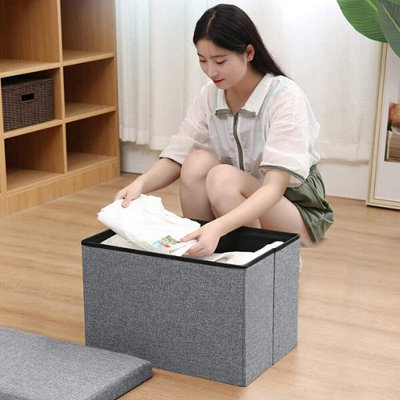 40cm Folding Ottoman Storage Box with Lid Pouffe Footstool