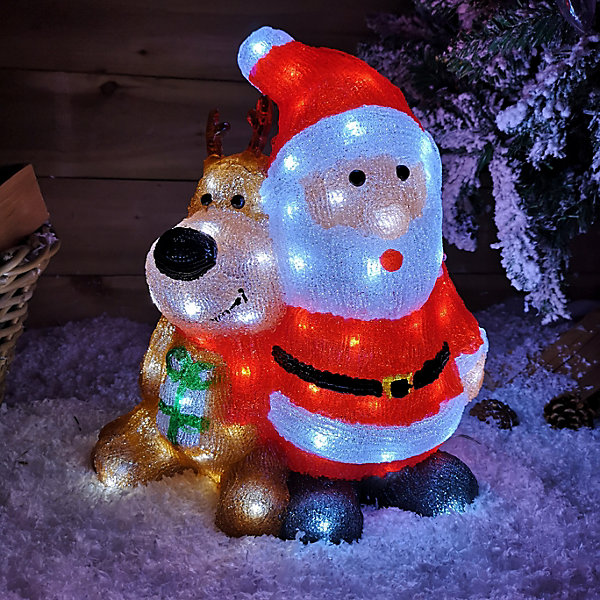 40cm Indoor Outdoor Acrylic LED Santa Claus & Reindeer 40cm Indoor Outdoor Acrylic LED Santa Claus & Reindeer