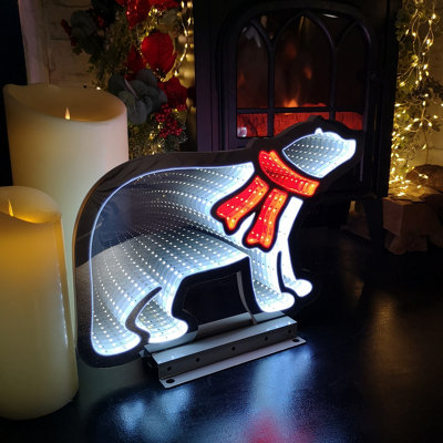 40cm Infinity Light up Christmas Polar Bear & Scarf Decoration with White & Red LEDs on Metal Base Price Comparisons | Compare The Build