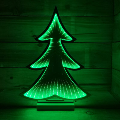 40cm Infinity Light up Christmas Tree Decoration with Green LEDs on Wooden Base