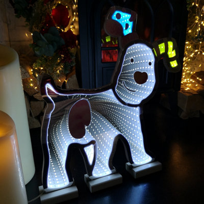 40cm Infinity Light up Snowdog Christmas Decoration with White LEDs on Wooden Base Price Comparisons | Compare The Build