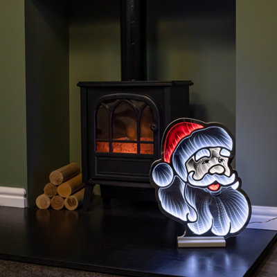 40cm Infinity Santa's Head Christmas Decoration on Wooden Base with Red ...