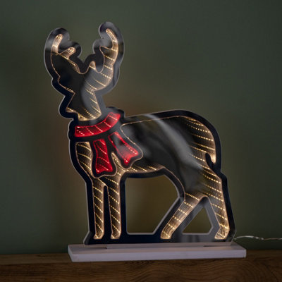 40cm Light up Reindeer Christmas Infinity Light with Red and Warm White ...