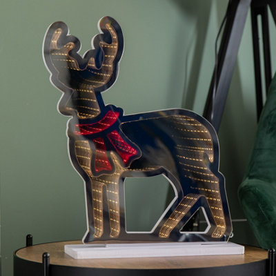 40cm Light up Reindeer Christmas Infinity Light with Red and Warm White ...