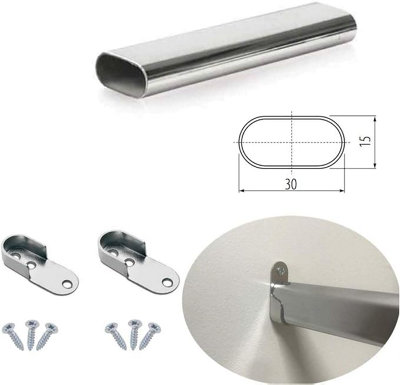 40cm Oval Rail Wardrobe Polished Chrome Hanging Tube Metal Closet Organizer Cut to Size + END SUPPORTS and SCREWS by MKGT