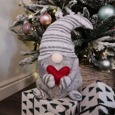 40cm Plush Grey Gonk Santa Christmas Decoration with Red Heart Price Comparisons | Compare The Build