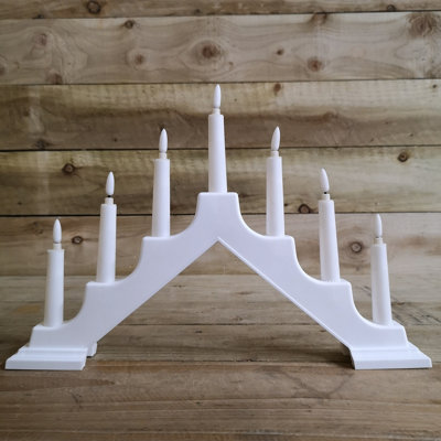 40cm Premier Christmas Candlebridge with 7 Flickeriing LEDs with Timer  in White Battery Operated