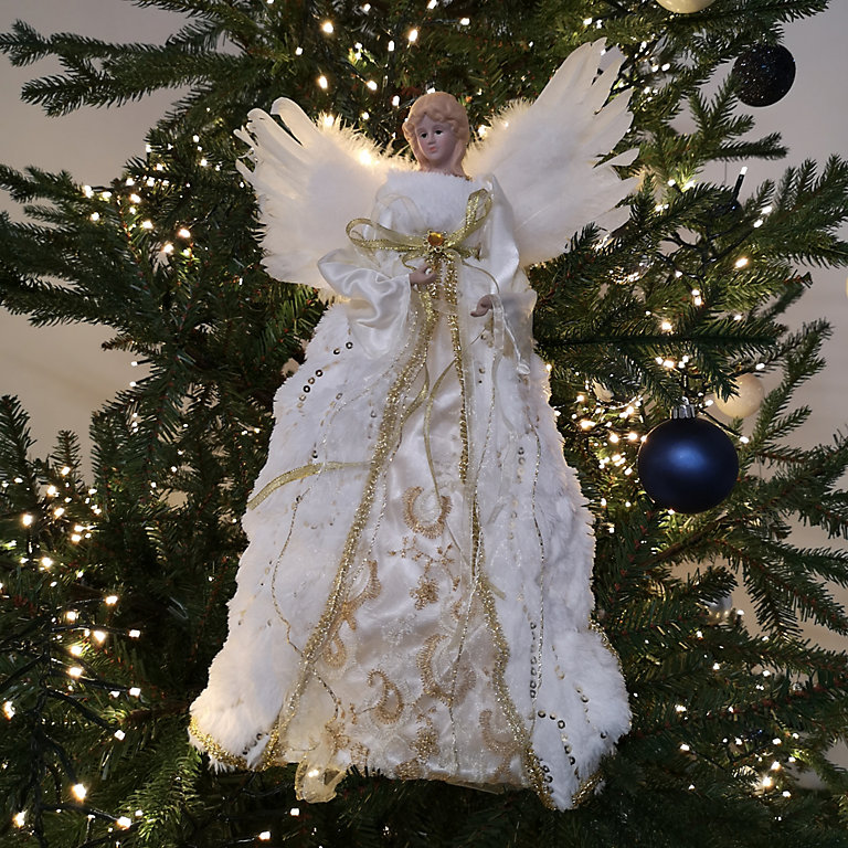40cm Premier Deluxe Christmas Angel Tree Topper Decoration in Gold & White  | DIY at B&Q