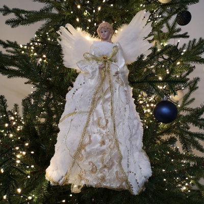 40cm Premier Topper Angel at in B&Q White Deluxe | Tree DIY & Christmas Decoration Gold
