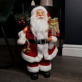 40cm Red Standing Santa Claus Indoor Decoration with Present and Green Sack
