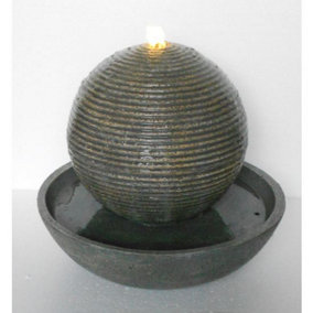 40cm Ribbed Sphere Grey Contemporary Solar Water Feature - Solar Powered  - Resin - L51 x W51 x H50 cm - Grey