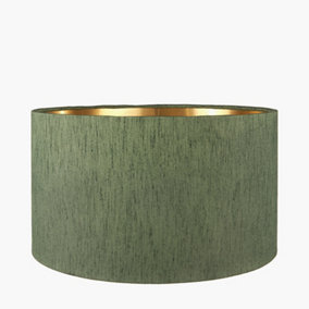 40cm Sage Green Slubbed Faux Silk Gold Lined Cylinder Lampshade Table Floor Lamp Shade