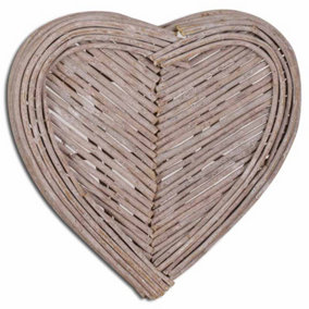 40cm Small Heart Wicker Wall Art - Wood - L6 x W40 x H40 cm - White