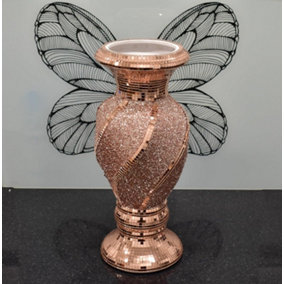 40Cm Spiral Crushed Diamond Ceramic Flower Vase Rose Gold V042