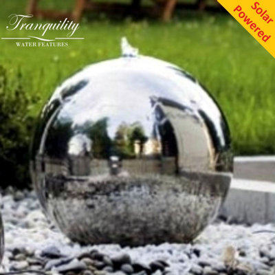 40cm Stainless Steel Sphere Modern Metal Solar Water Feature
