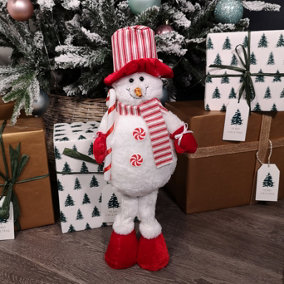 40cm Standing Plush Snowman with Red Stripped Hat Christmas Decoration