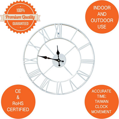 40cm White Metal Roman Numerals Large Analog Wall Clock Indoor ...