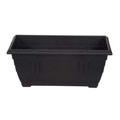 40cm Window Box Planter Plastic Venetian Flower Plant Pot Black Garden ...