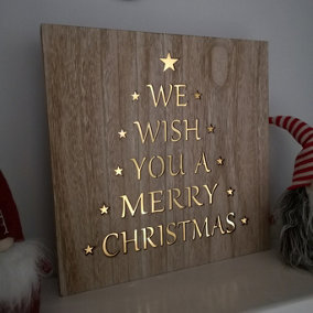 40cm Wooden Lit We Wish You a Merry Christmas Wall Box Art with Warm White LEDs