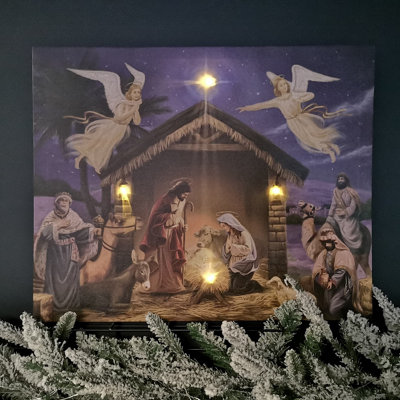 40cm x 50cm Battery Operated LED Nativity Canvas Christmas Decoration Price Comparisons | Compare The Build