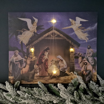 40cm x 50cm Battery Operated LED Nativity Canvas Christmas Decoration