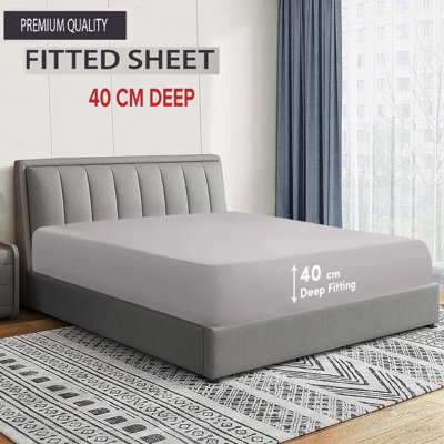 40CM XTRA DEEP FITTED SHEETS SILVER GREY SINGLE DOUBLE KING SUPER KING SIZE FITTED BED SHEETS