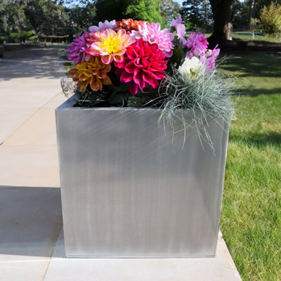 40cm Zinc Galvanised Brushed Silver Square Planter