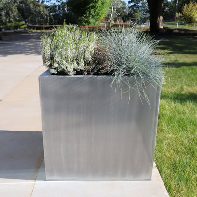40cm Zinc Galvanised Brushed Silver Square Planter