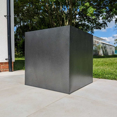 40cm Zinc Silver & Black Textured Square Planter