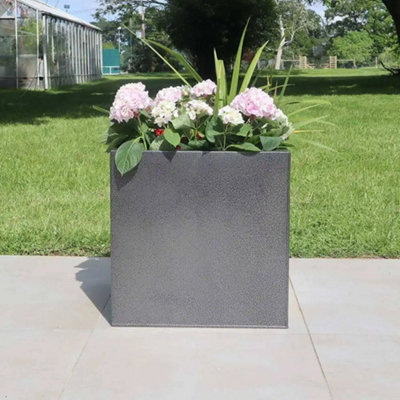 40cm Zinc Silver & Black Textured Square Planter - 3
